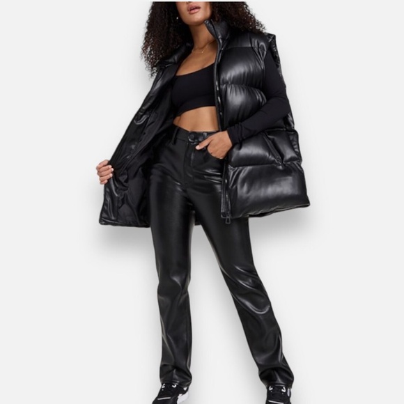 NWT Good Americana Black Oversized Long Puffer Vest 00/0 - Picture 1 of 8